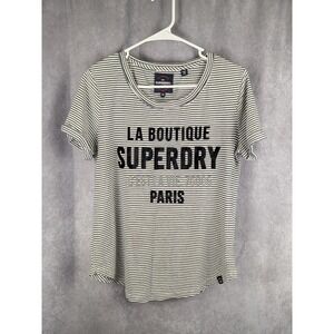 Superdry Womens Striped Graphic T-Shirt La Boutique Paris Crew Neck Medium M